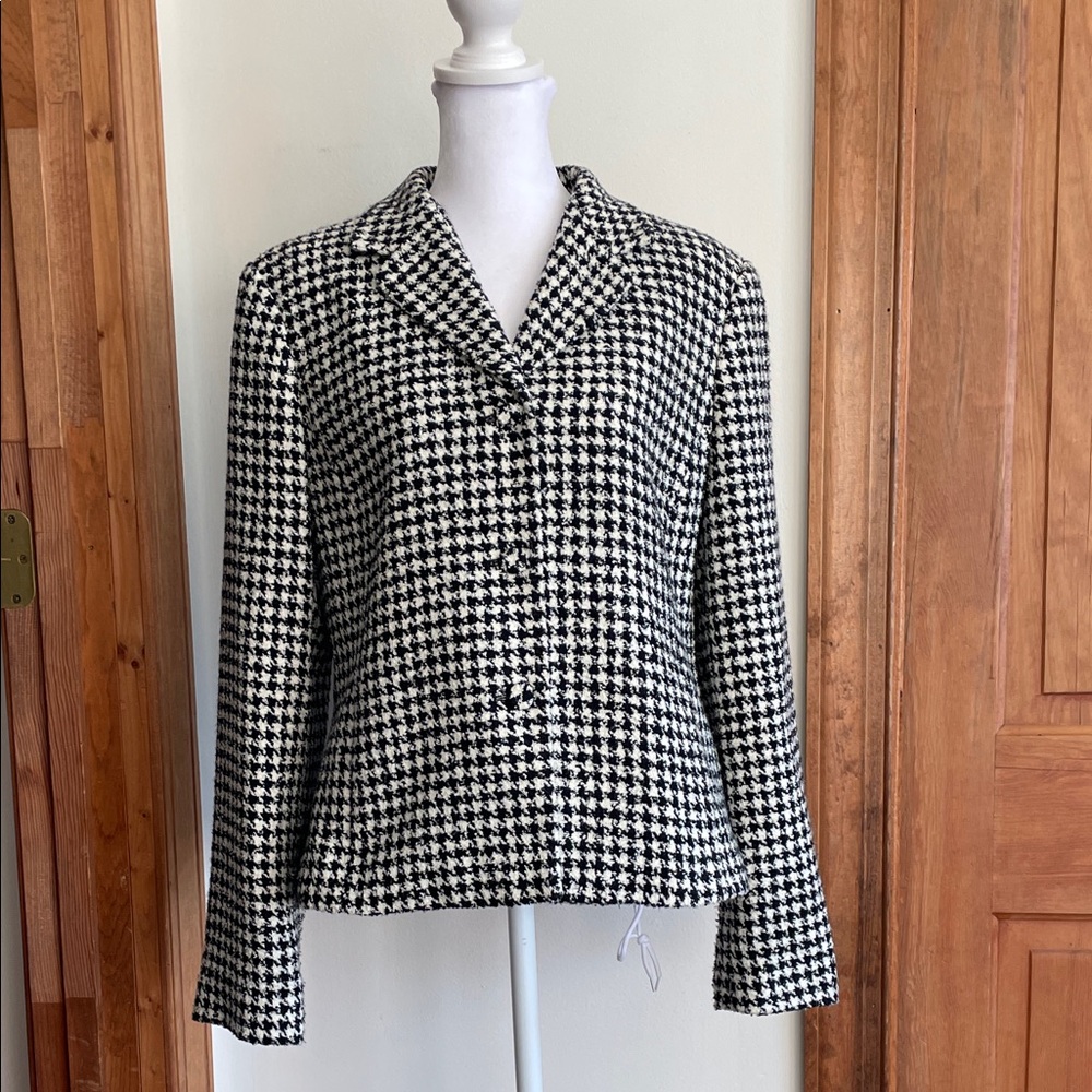 EMMA JAMES Classic Houndstooth Tweed Black and White Blazer 8 - Picture 2 of 16